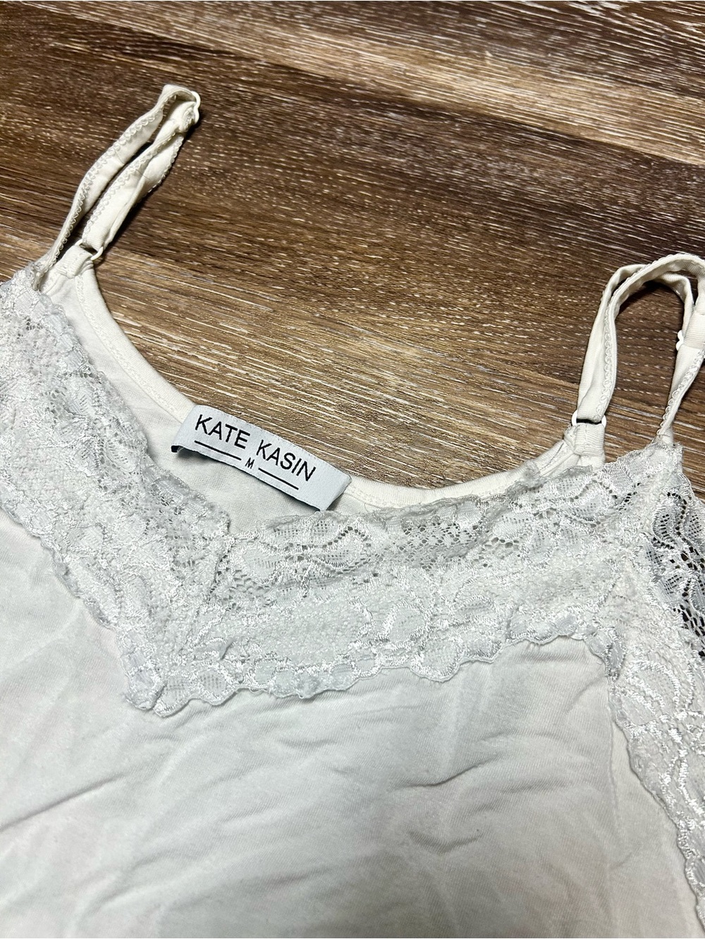Kate Kasin White Lace Trim Cami Tank Top Size M 🤍
